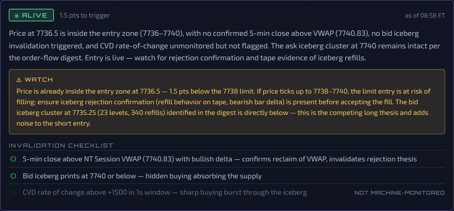 Setup card live status and checklist at 08:58